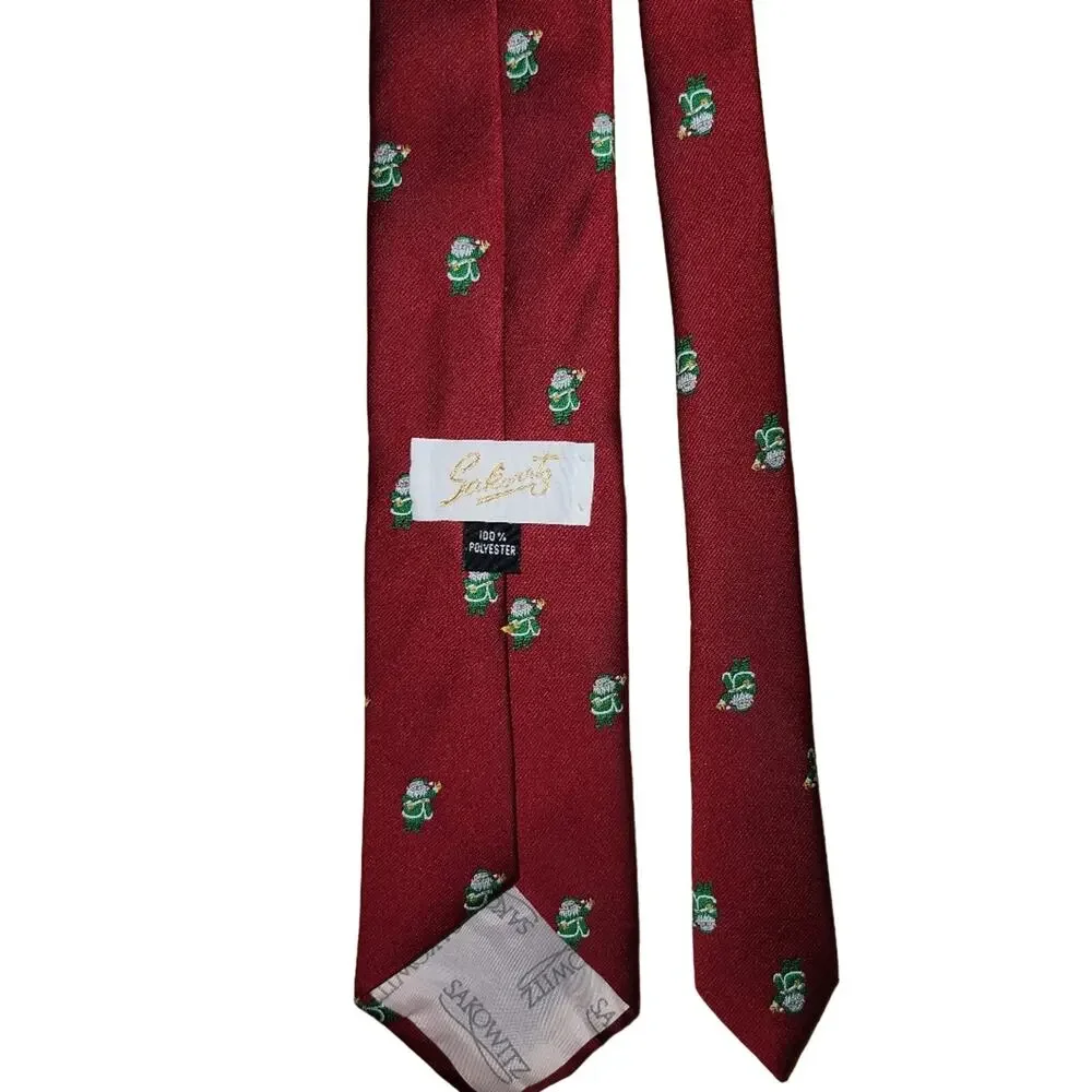 Sarowitz‎ Novelty Necktie, Santa Claus Christmas Holiday Burgundy Polyester